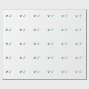 Papier Cadeau Turquoise monogramme nom de couple de mariage simp