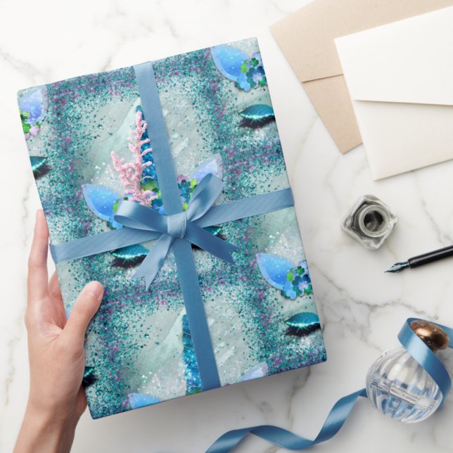 Papier Cadeau Turquoise mousseux et Parties scintillant Aqua Uni (Créateur téléchargé)