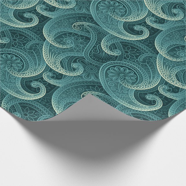 Papier Cadeau Turquoise Paisley Motif intemporel (Coin)