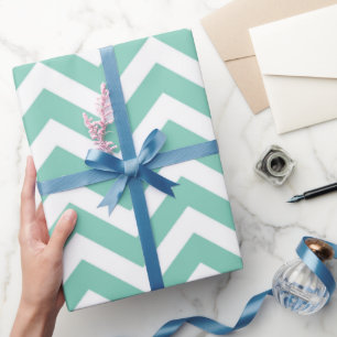 Papier Cadeau Turquoise Pastel et Chevron Mariage Anniversaire