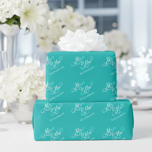 Papier Cadeau Turquoise personnalisé Monsieur et Madame
