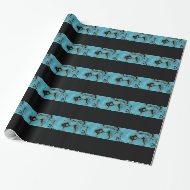 Papier Cadeau Turquoise Pierre or et noir (Déroulé)