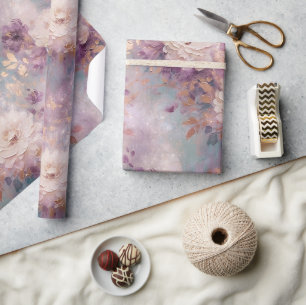 Papier Cadeau Turquoise Purple Or Blanc Floral