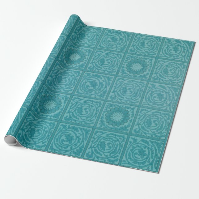 Papier Cadeau Turquoise Tile Motif (par William Morris) (Déroulé)