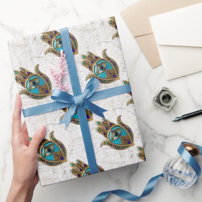 Papier Cadeau Turquoise Troisième Oeil Hamsa (Cadeaux)