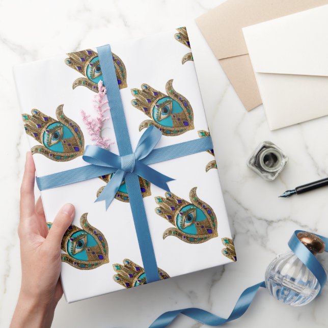 Papier Cadeau Turquoise Troisième Oeil Hamsa (Cadeaux)