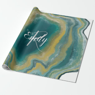 Papier Cadeau Turquoise vert Agate marbre Nom Abstrait Monogramm