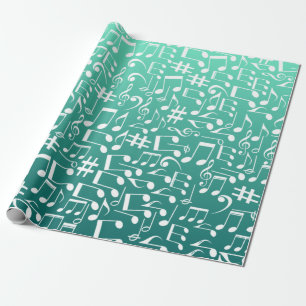 Papier Cadeau Turquoise Vert Bleu Aquamarine Notes de Musique