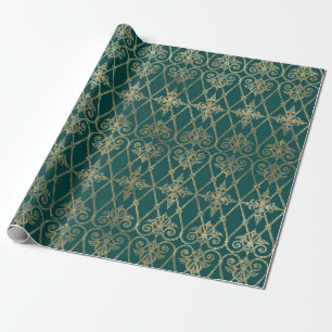 Papier Cadeau Turquoise vintage et Motif d'or