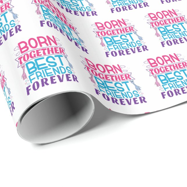 Papier Cadeau Twins Best Friends Forever - Garçon et fille (Coin rond)