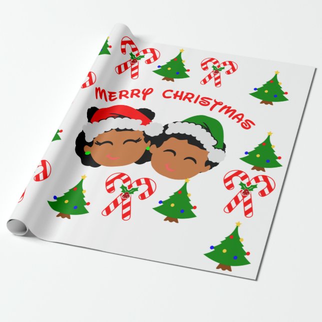 Papier Cadeau Twinzies afro-américain Noël Afro Enfants Twin (Déroulé)
