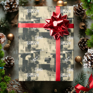 Papier Cadeau Typographie beige neutre et motif abstrait moderne