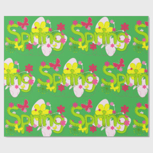 Papier Cadeau Typographie de jardin printanier Fleurs Papillons