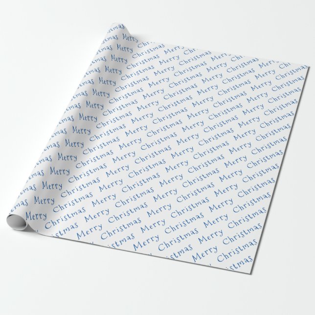 Papier Cadeau Typographie de Noël bleu sur papier blanc (Déroulé)