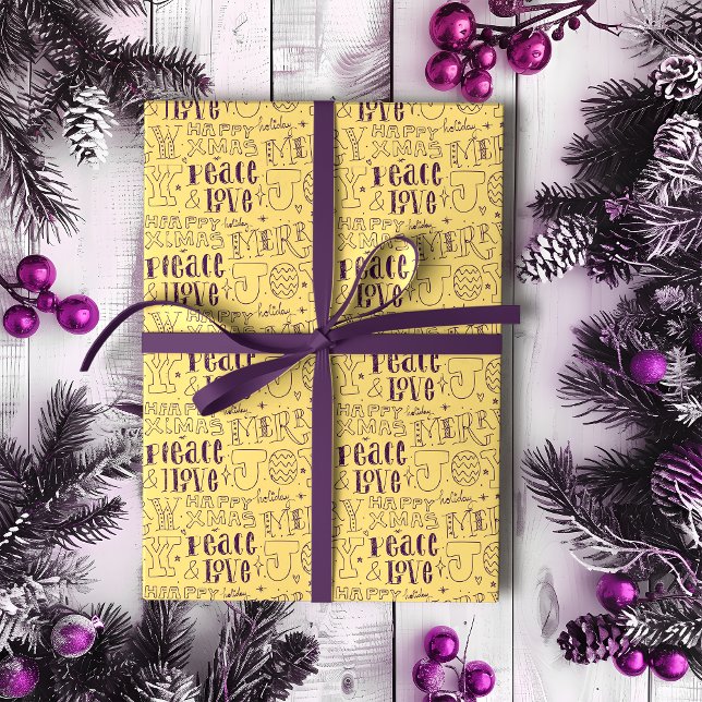 Papier Cadeau Typographie de Noël Festive Purple (Créateur téléchargé)