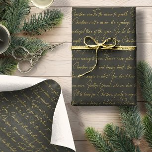 Papier Cadeau Typographie de Noël Green Gold Pattern36 ID1009