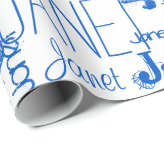 Papier Cadeau Typographie de nom personnalisée bleu