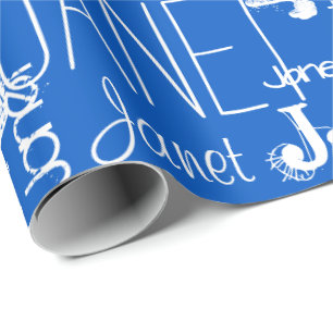 Papier Cadeau Typographie de nom personnalisée Bleu blanc