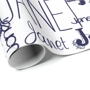 Papier Cadeau Typographie de nom personnalisée Navy Blue