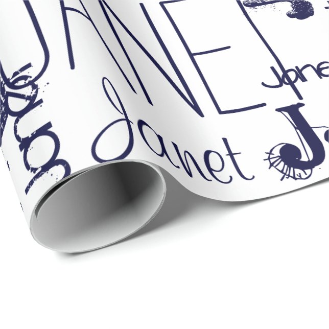 Papier Cadeau Typographie de nom personnalisée Navy Blue (Coin rond)