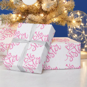 Papier Cadeau Typographie grande soeur rose avec paillettures