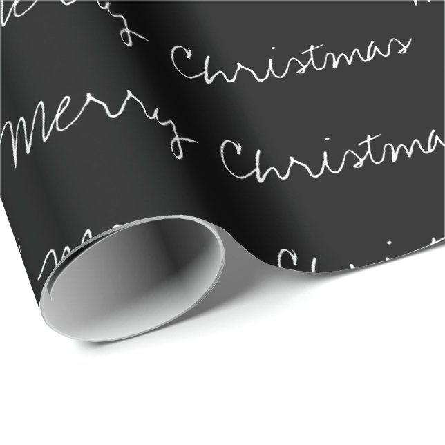 Papier Cadeau Typographie minimaliste Joyeux Noël noir blanc (Coin rond)