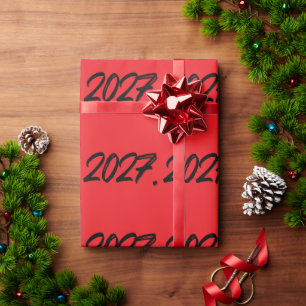 Papier Cadeau Typographie Pinceau Encre Peinture Année 2027