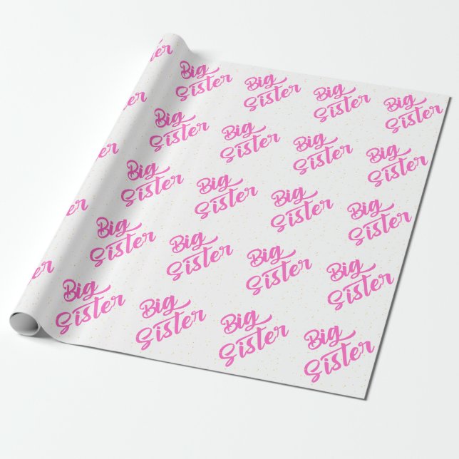 Papier Cadeau Typographie rose Grande Soeur Avec parties scintil (Déroulé)