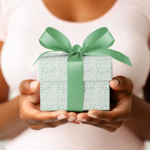 Papier Cadeau Typographie verte tendance Baby shower fille