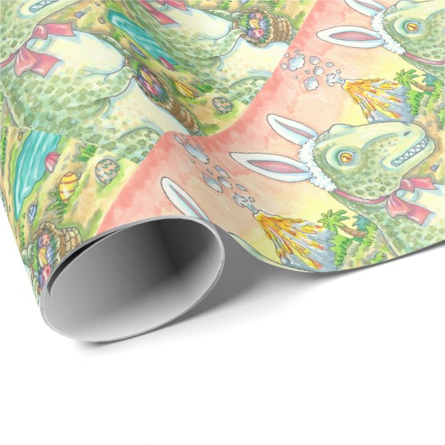 PAPIER CADEAU TYRANNOSAURUS T REX, DINO EASTER WRAPPER PAPIER (Coin rond)