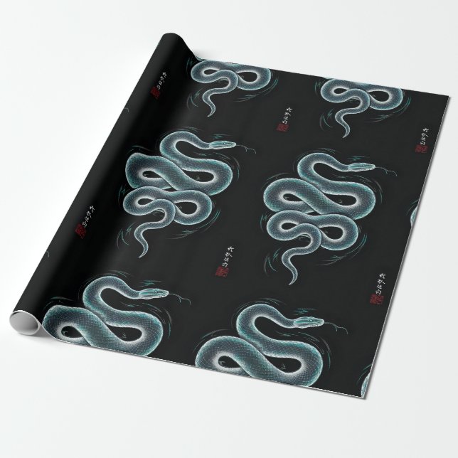 Papier Cadeau ukiyo japonais style serpent art (Déroulé)