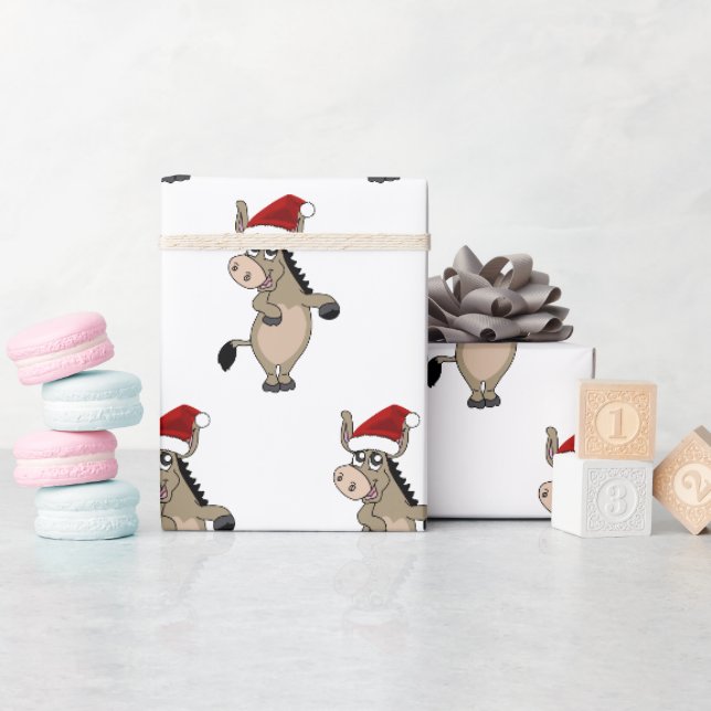 Papier Cadeau Un âne avec un casquette de Noël (Baby Shower)