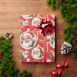 Papier Cadeau Un Arrière - plan Rouge Avec Le Thème De Noël Père
