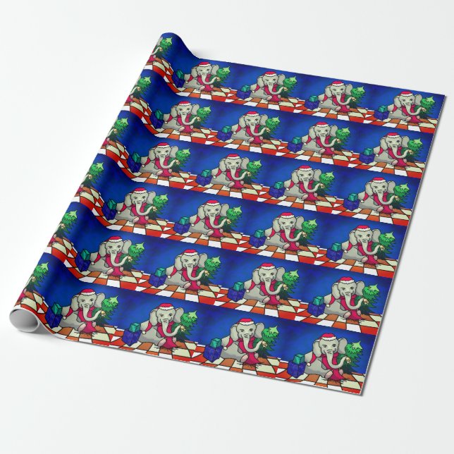 Papier Cadeau Un bébé de Noël éléphant avec Casquette, araignée  (Déroulé)