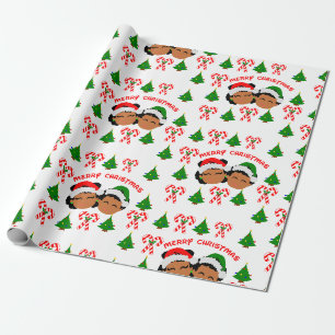 Papier Cadeau Un cadeau de Noël pour les jumeaux afro-américai