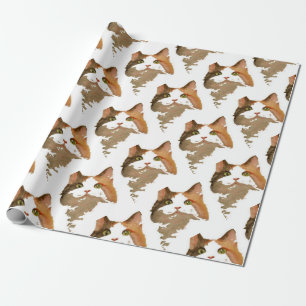 Papier Cadeau Un chat Calico Vert Portrait Artistique