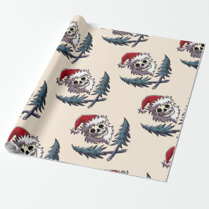 Papier Cadeau un crâne à barbe dans l'casquette du Père Noël