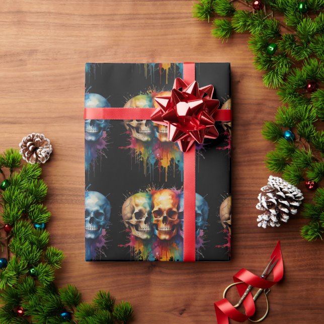 Papier Cadeau Un crâne éclatant sur un Arrière - plan noir (Cadeau de vacances)