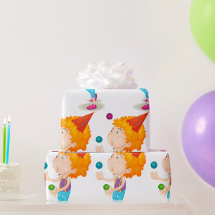 Papier Cadeau Un Enfant De La Fête Jongle Des Boules Colorées