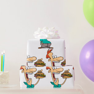 Papier Cadeau Un Homme Drôle Mange Un Sandwich