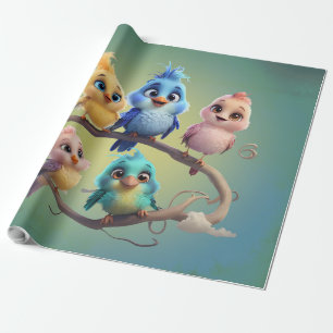 Papier Cadeau Un joli défilé d'oiseaux de caricature aux couleur