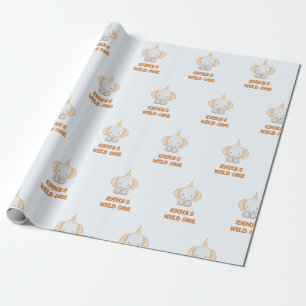 Papier Cadeau Un joli éléphant sauvage 1er anniversaire