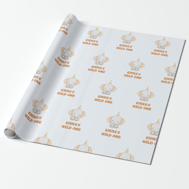 Papier Cadeau Un joli éléphant sauvage 1er anniversaire (Déroulé)