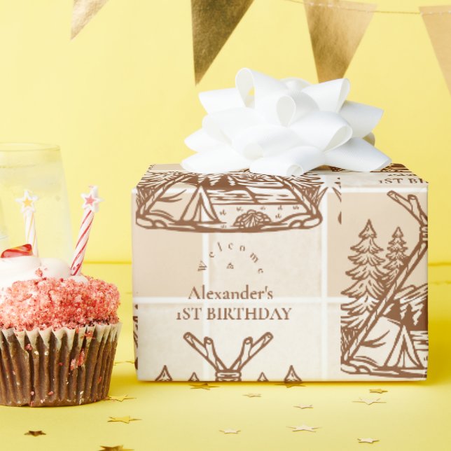 Papier Cadeau Un joyeux Camper Mountain Forest 1er anniversaire (Fête d'anniversaire)