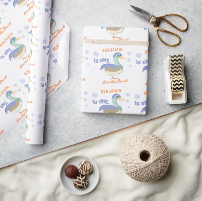 Papier Cadeau Un Lucky Duck & Bubbles Premier Anniversaire Paste (Artisanat)