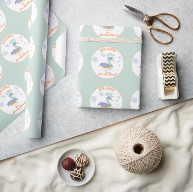 Papier Cadeau Un Lucky Duck & Bubbles Premier Anniversaire Paste (Artisanat)