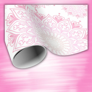 Papier Cadeau Un mandala assez rose sur blanc  