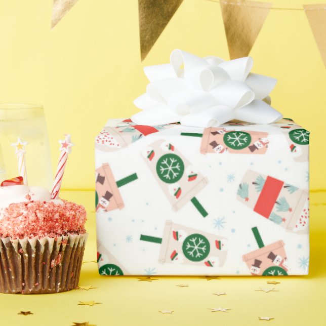 Papier Cadeau Un motif de boisson chaude aux ambiances hivernale (Fête d'anniversaire)