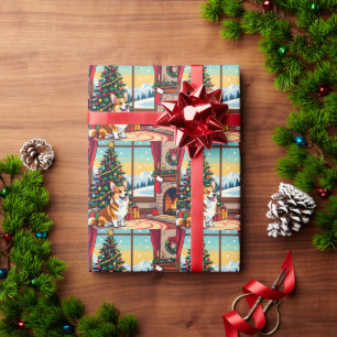 Papier Cadeau Un Noël de Corgi Festif Mignon