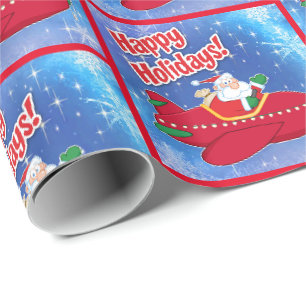 Papier Cadeau Un pilote d'avion Père Noël fête ses jolies fê